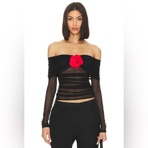 AMANDA UPRICHARD X Revolve Nellia Blouse Y2K Sheer Mesh 3D Rosette Top - Picture 2 of 16